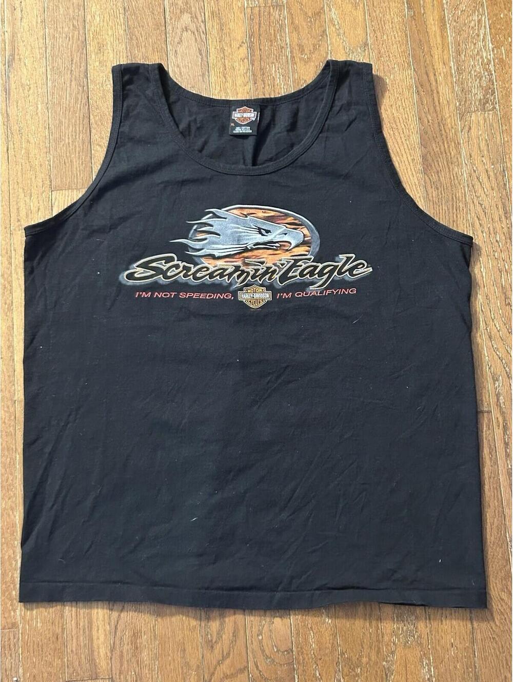 VTG Man Black Tank Top Screaming Eagle Harley Davidson Sz XL